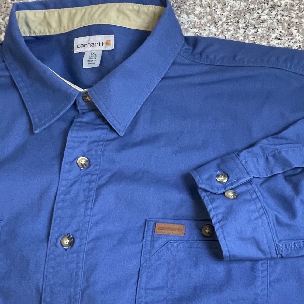Carhartt Shirt Mens 4XL Blue Long Sleeve Button Down Workwear Utility Industrial